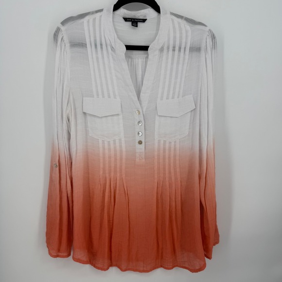 Zac & Rachel Tops - Zac & Rachel Poly Rayon Tunic Women Large White Orange Excellent Ombre Pintuck